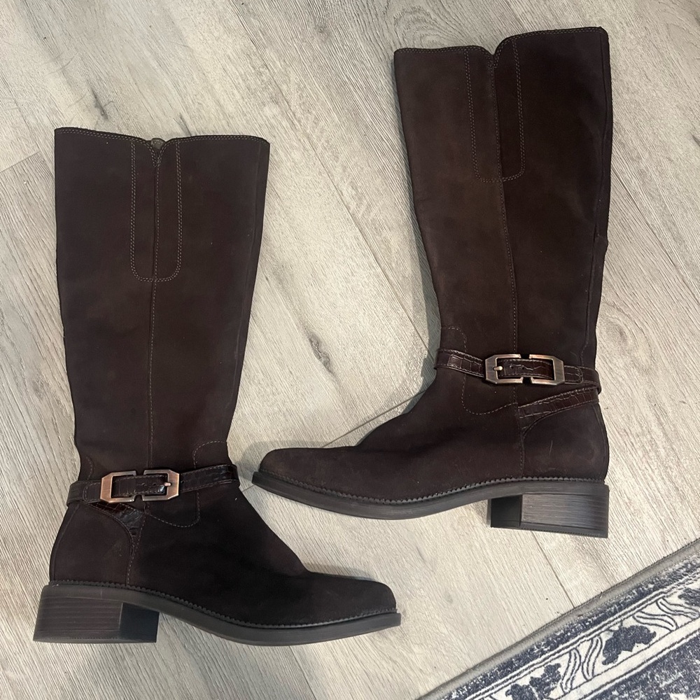 Clarks Maye Aster Dark Brown Heeled Suede Boots
